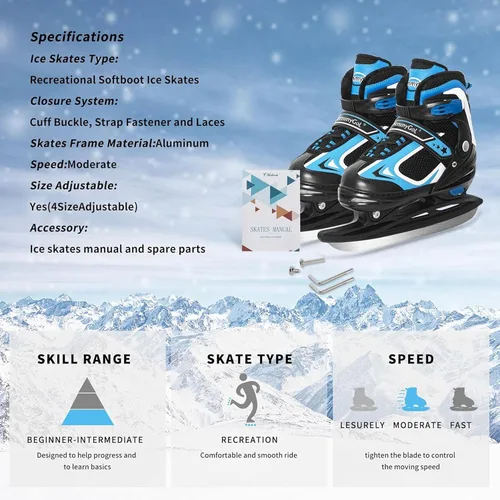 Miniatura 6 de MammyGol Patines de hielo ajustables para niños y jóvenes, patinaje juvenil, hockey, cordones, patinaje para principiantes, para niños de 4 a 12