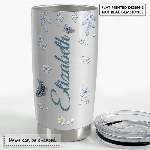 Miniatura 3 de Vaso de mariposa personalizado con tapa, estilo de joyería, nombre personalizado, vasos de 20 onzas, 30 onzas con tapa, regalo para mujeres, niñas