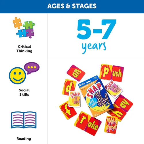 Miniatura 6 de Learning Resources Snap It Up Phonics - Juego de cartas de lectura, tarjetas flash de palabras a la vista, tablero familiar fonético, artículos