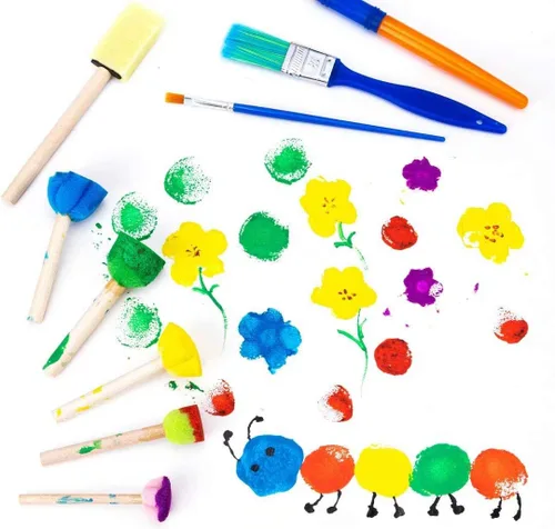Miniatura 4 de 53 pinceles de pintura para niños, esponjas de pintura, lavables, juego de pinceles de pintura para niños pequeños de aprendizaje temprano, esponjas