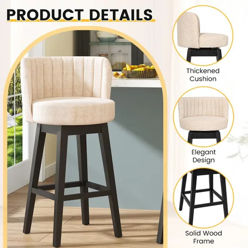 Miniatura 5 de COCO DESIGN - Juego de 2 taburetes de bar giratorios, 24" de altura del asiento, taburetes de bar de estilo moderno de mediados de siglo