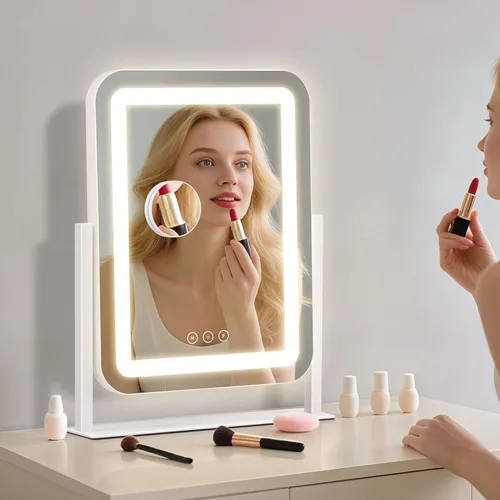 Miniatura 9 de Espejo de tocador con luces, espejo de maquillaje LED de 13.1 x 16.7 pulgadas, espejo de maquillaje iluminado con luces, control táctil inteligente