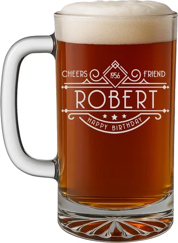 Miniatura 9 de Spotted Dog Company Taza de cerveza de vidrio grabada de 16 onzas vintage de 1956 – Regalos de feliz cumpleaños 70 para hombres y mujeres