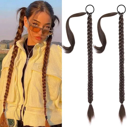 Miniatura 69 de SEIKEA - Extensión de cola de caballo trenzada larga mejorada con banda elástica lisa y mechón trenzado envolvente, color negro, 20 pulgadas