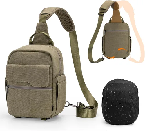 Miniatura 12 de Cwatcun - Bolsa de cámara tipo bandolera compacta, pequeña, impermeable de lona con funda para la lluvia, bolsa de fotografía para viajes para Negro