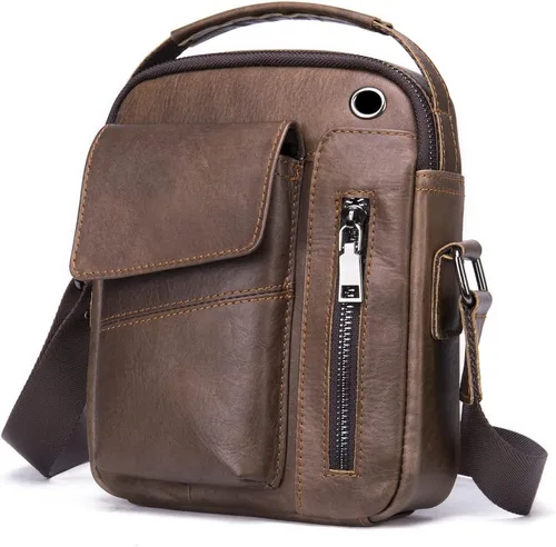 Hebetag Bolso bandolera de cuero pequeño para hombre, para viajes al aire libre, negocios