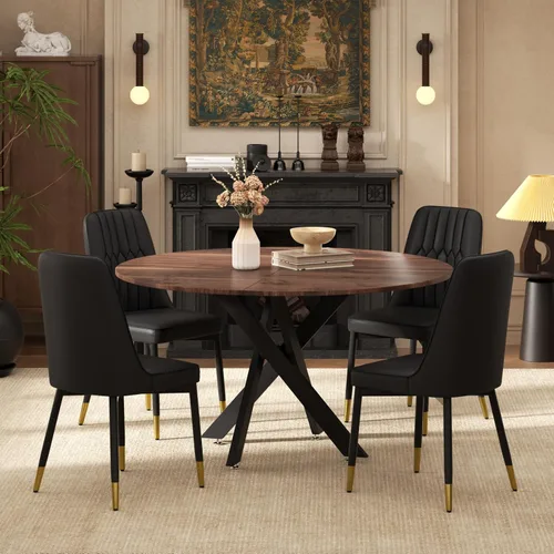 Miniatura 37 de RGZ Juego de mesa de comedor redonda negra de mediados de siglo para 2, mesa de cocina pequeña de madera circular de 36 pulgadas y 2 sillas