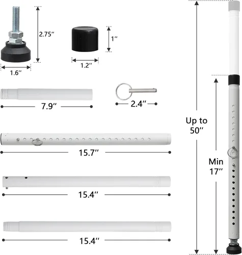 Miniatura 5 de BeBecome Barra de seguridad para puerta corrediza, barra de seguridad ajustable de 17 a 50 pulgadas para puerta de patio con puntas de goma, Blanco