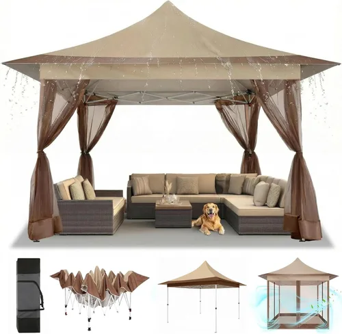 COBIZI Gazebo desplegable de 12 x 12 pulgadas, tienda de campaña para exteriores, impermeable, con mosquiteras y bolsa de transporte para patio,