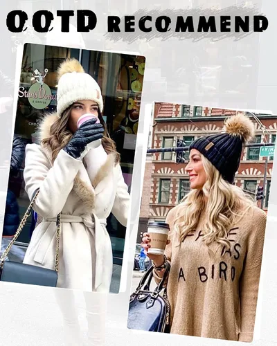 Miniatura 6 de FURTALK - Gorro de punto para el invierno con pompón de piel sintética, cálido, para mujeres