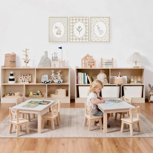 Miniatura 5 de Leeshyah Estante de madera para juguetes para niños, organizador de libros y juguetes Montessori con estantería abierta, diseño personalizable de 5