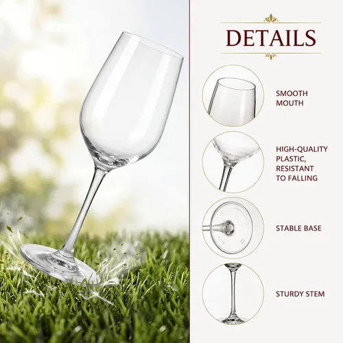 Miniatura 3 de Juego de 12 copas de vino de acrílico irrompibles con tallo, copas de vino de plástico de 12 onzas, copas de vino reutilizables transparentes