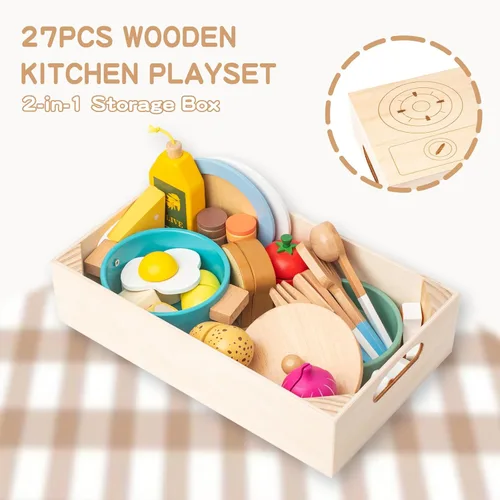 Miniatura 7 de Juguetes de madera para niños pequeños, juego de corte para hornear para niños, juego de simulación de panadería de cocina para niños, regalo