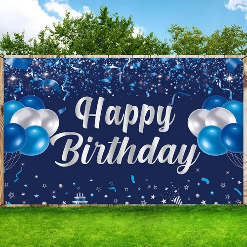 Miniatura 5 de Trgowaul Pancarta de Feliz Cumpleaños, Decoraciones de Fiesta de Cumpleaños Azul y Plateado, Suministros de Fiesta para Hombres, Mujeres y Niños
