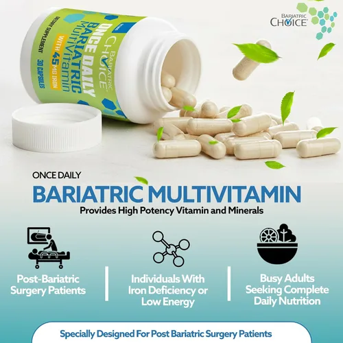 Miniatura 4 de Bariatric Choice Multivitamínico bariátrico una vez al día con 45 mg de hierro, cápsula fácil de tragar, vitamina para pacientes de cirugía