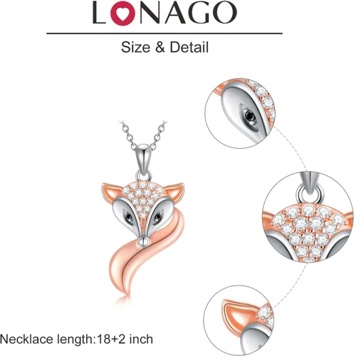 Miniatura 5 de LONAGO Mother and Child Fox Necklace Sterling Silver, Foxes Heart Necklace Gift for Mother Grandmother Mom Daughter Women