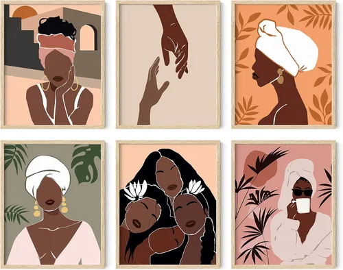 HAUS AND HUES Arte de pared de mujer negra, juego de 6 impresiones de mujeres afroamericanas, arte africano para sala de estar, fotos de mujeres