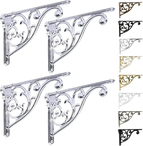 Miniatura 12 de Soportes de estante de 4 pulgadas, paquete de 4 soportes de pared de latón antiguo de alta resistencia, estantes decorativos de cocina victoriana