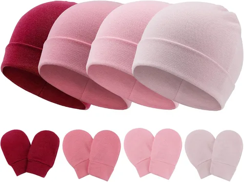 BQUBO Baby Hats and Mittens Infant Cotton Beanie Gloves No Scratch Set Newborn Hospital Hat for Boys Girls