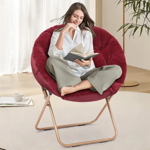Miniatura 73 de Cómoda silla con platillo, silla de sala de estar, silla plegable acolchada suave de piel sintética, cómoda silla cuadrada de luna para sala