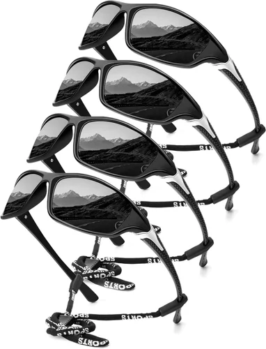 Miniatura 18 de KALIYADI 4 Pack Polarized Sunglasses-Men Sports Sun-glasses: Mens Sunglasses UV Protection for Fishing Driving Cycling A02-negro/azul hielo/rojo