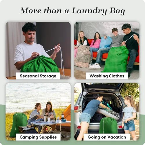 Miniatura 7 de Handy Laundry Nylon XL - Bolsa de gran capacidad con cordón de cierre, lavable a máquina, se ajusta a cestas o cestos de lavandería, sostiene 3 Verde