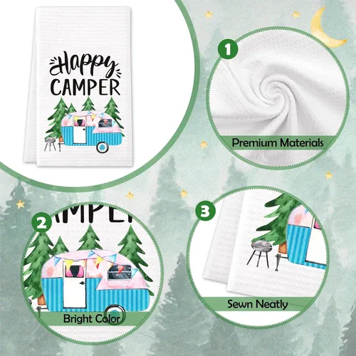 Miniatura 4 de Vansolinne Juego de 4 toallas de cocina para camping, juego de toallas de mano de cocina blancas impresas con frases divertidas, regalos novedosos