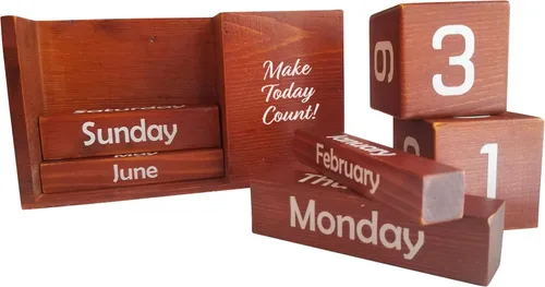 Miniatura 6 de STRIVE ZEN Calendario de escritorio de madera perpetua, elegancia atemporal para planificación diaria, semanal y mensual, madera de pino maciza