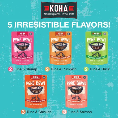 Miniatura 3 de KOHA Pet Food Poké Bowl - Paquete variado de comida húmeda para gatos en salsa, 5 sabores, combinaciones de atún de salmón, pollo, pato, camarones