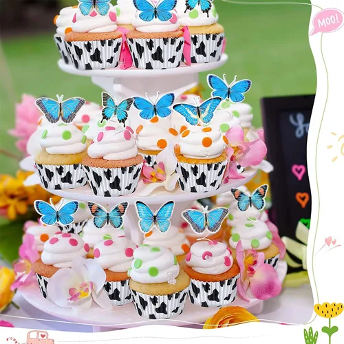 Miniatura 4 de Gyufise 36 adornos de mariposa para cupcakes, arte animado en 3D, decoración de cupcakes de mariposa, decoración de pastel de mariposa, baby shower