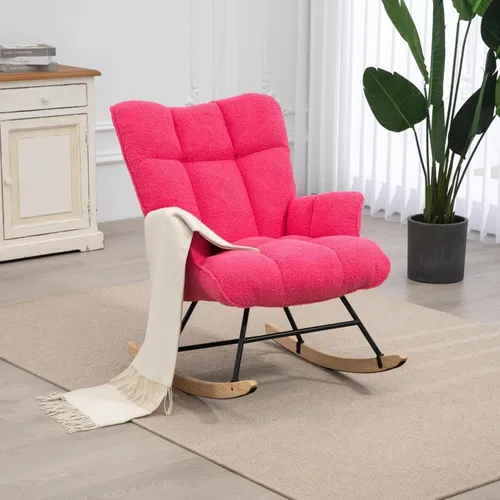 Miniatura 16 de SAETSFEG Mecedora de Guardería Teddy Tapizada Silla Mecedora Deslizante Silla de Acento Mecedora Asiento Acolchado con Respaldo Alto Sillón Silla