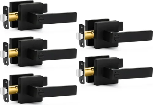 Miniatura 11 de Paquete de 6 manijas de puerta de color negro mate, manijas de puerta de privacidad, cerraduras de puerta resistentes para cama y baño, pomos
