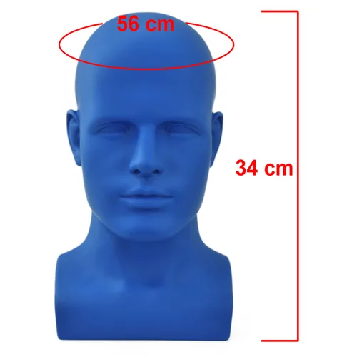 Miniatura 2 de FanLin Cabeza de maniquí masculino profesional para exhibir pelucas, sombreros, máscara de auriculares, gafas de sol, joyería y soporte de Azul