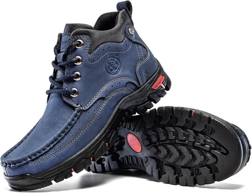 Miniatura 5 de FLYLAND Botas casuales para hombre de cuero vintage, botines de vestir, botas Chukka de caña media, antideslizantes, para conducir y caminar, zapatos