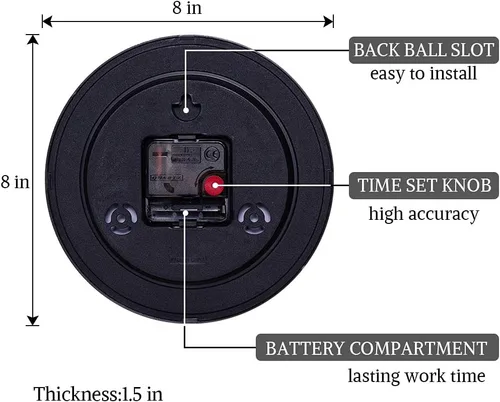 Miniatura 7 de Reloj de pared de cuarzo silencioso de 8 "reloj digital sin tictac 03 Negro