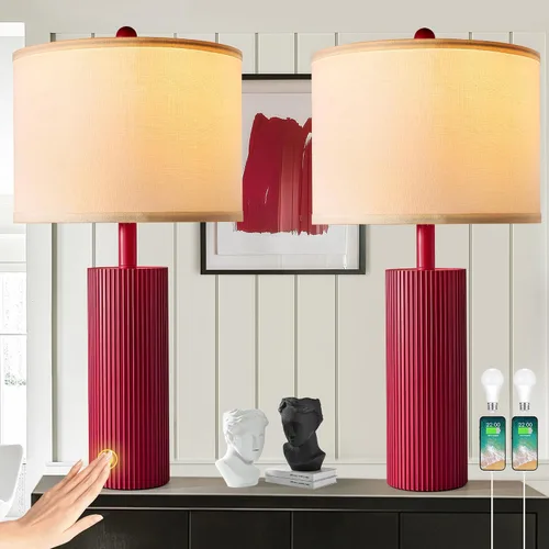 Miniatura 11 de Juego de 2 lámparas negras de 24.5 pulgadas, modernas lámparas de mesa para sala de estar con puertos USB C+A, lámparas táctiles creativas a rayas