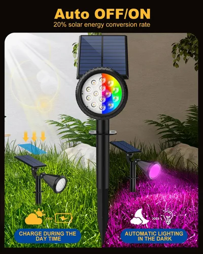 Miniatura 3 de Focos solares para exteriores, cambio de color, 7 modos/14 luces LED solares para exteriores, impermeables, RGB multicolor, luces solares