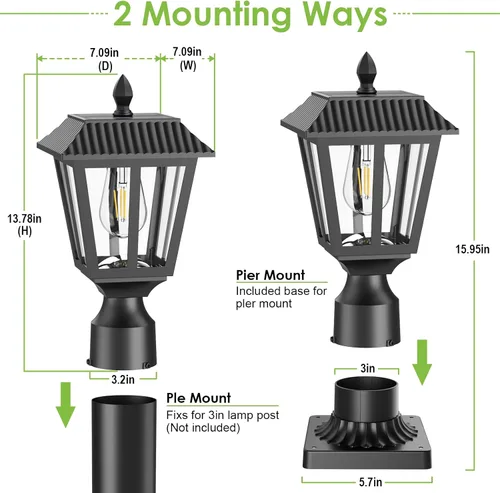 Miniatura 6 de Greluna Luces solares para poste, lámpara solar del anochecer al amanecer con base de montaje en muelle, luces de poste al aire libre impermeables