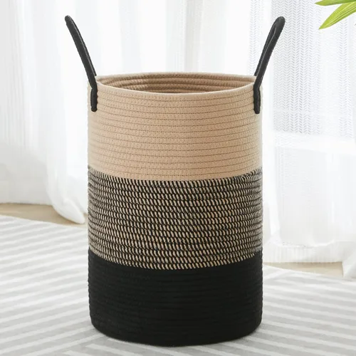 Miniatura 37 de VIPOSCO Cesta de lavandería grande, cesta de almacenamiento de cuerda tejida alta para mantas, juguetes, ropa sucia en la sala de estar, baño, Rayas