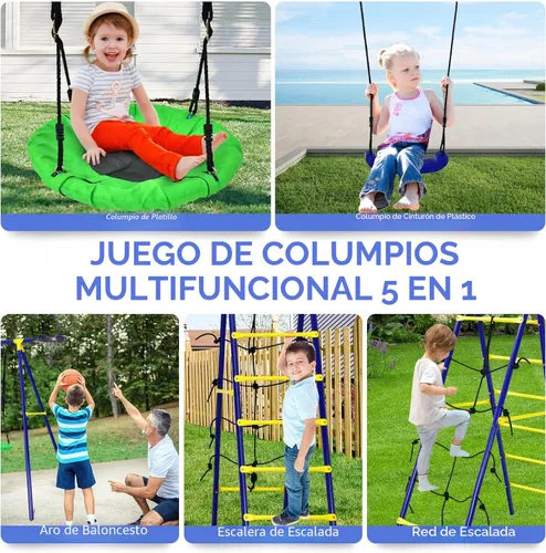 Miniatura 5 de Costzon - Juego de columpios con capacidad de hasta 550 libras para patio trasero, juego de columpio de metal resistente 5 en 1 con marco