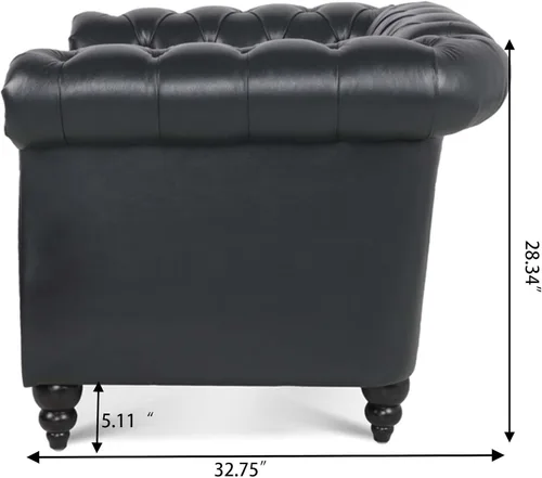 Miniatura 7 de LEVNARY Sillón Tapizado en Cuero, Silla Sofá Individual Estilo Mediados de Siglo Moderno con Brazos Curvos y Tachuelas, Silla Chesterfield de Cuero