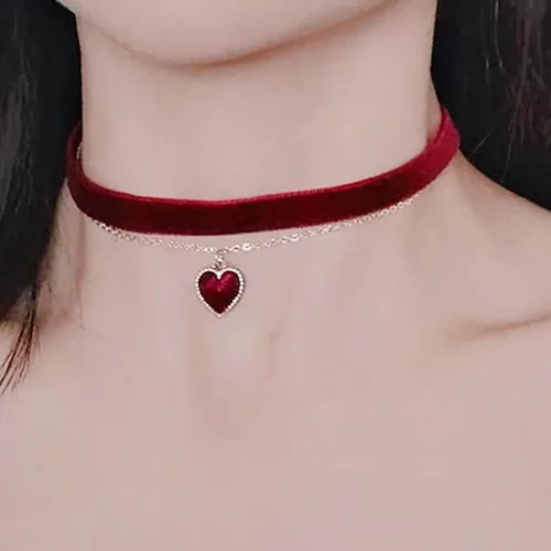 Miniatura 4 de haolry Gargantilla de corazón ajustable, collar clásico de terciopelo, gargantilla para mujeres y niñas
