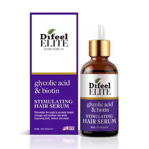 Difeel Elite - Suero estimulante para el cabello con ácido glicólico y biotina, 2 onzas, suero para el crecimiento del cabello para hombres y