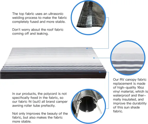 Miniatura 3 de AWNLUX Toldo de repuesto de tela de vinilo impermeable para toldos, camping, tela de ajuste universal, protección solar, protección UV, toldo