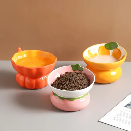 Miniatura 6 de Cuenco elevado de cerámica para gatos, cuenco elevado rosa para gatos de interior, antivómitos y protección de la columna vertebral, bonito plato