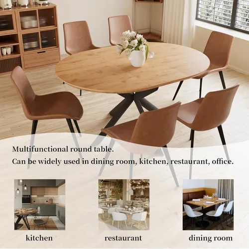 Miniatura 3 de HIPIHOM Juego de Mesa de Comedor Redonda Extensible de 43.2"-59.1", Mesa de Cocina Redonda de Madera de Mediados de Siglo, Mesa de Café de Roble