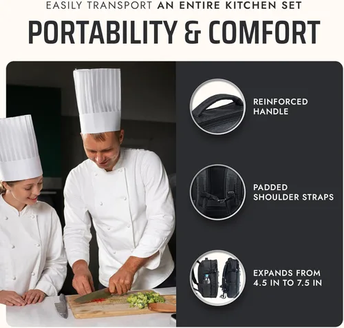 Miniatura 6 de Asaya - Mochila para cuchillos de chef con bolsa enrollable para 20 cuchillos de bolsillo - Más de 30 bolsillos para cuchillos - Los cuchillos