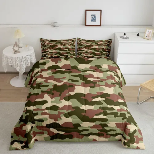 Miniatura 12 de Feelyou Juego de edredón de camuflaje naranja para niños, tamaño individual, juego de ropa de cama de camuflaje estilo militar para niños y niñas