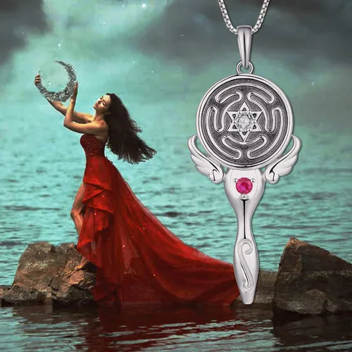Miniatura 6 de FJ Wheel of Hecate Necklace S925 Silver Wiccan Pagan Goddess Necklace Literary Jewelry