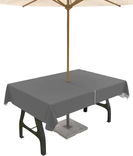 Miniatura 44 de QueenKer Mantel de exterior verde oliva con agujero para sombrilla y cremallera, mantel de color sólido para mesas cuadradas, colección de mesa